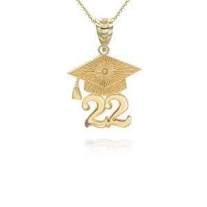10k Solid Gold Class Of 2022 Graduation Cap Pendant Necklace